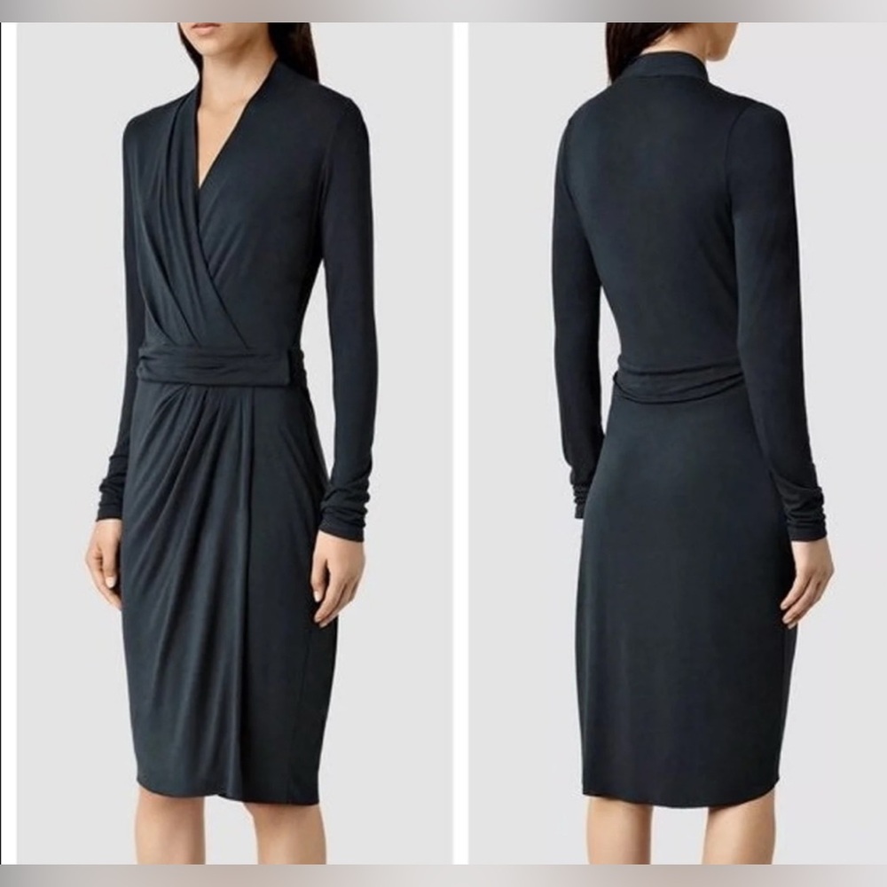 All Saints Black Midi Nova Dress Size 4